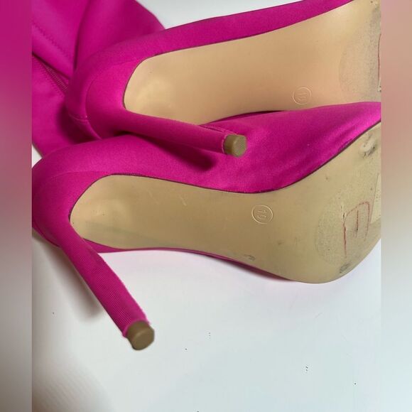 🩷 SHEIN fuchsia pink pointy high heel zip midcalf sock boots booties size 10 - Picture 11 of 11